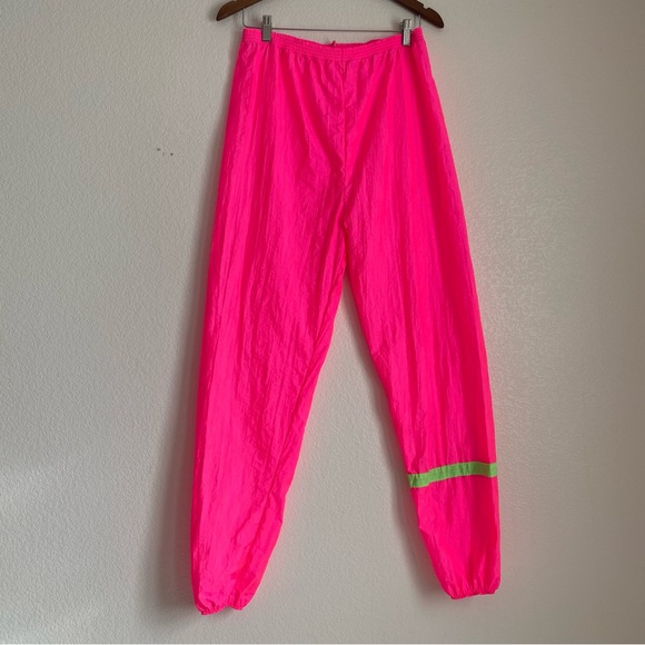 Vintage Pants - Vintage 80's high visibility neon pink windbreaker nylon track pants, M